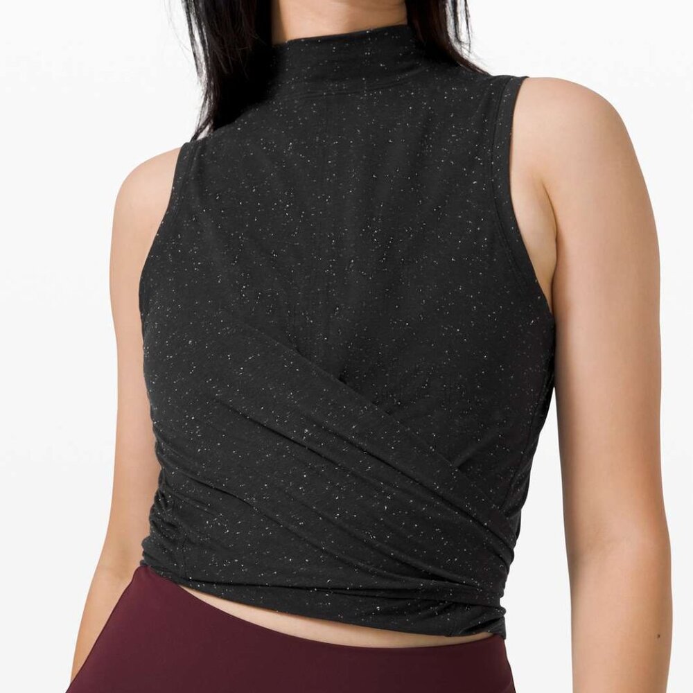 Lululemon Black Speckled Tie-Front Sleeveless Top Size 2 – High Neck Athletic‎